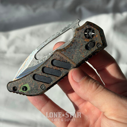 Heretic Koschei Custom Folding Knife - Slotted Copper Chemtina, Baker Forge Stainless Gomai Damascus - Made in USA (OPENHOUSE-KOSCHEI)