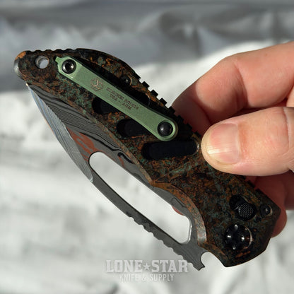 Heretic Koschei Custom Folding Knife - Slotted Copper Chemtina, Baker Forge Stainless Gomai Damascus - Made in USA (OPENHOUSE-KOSCHEI)