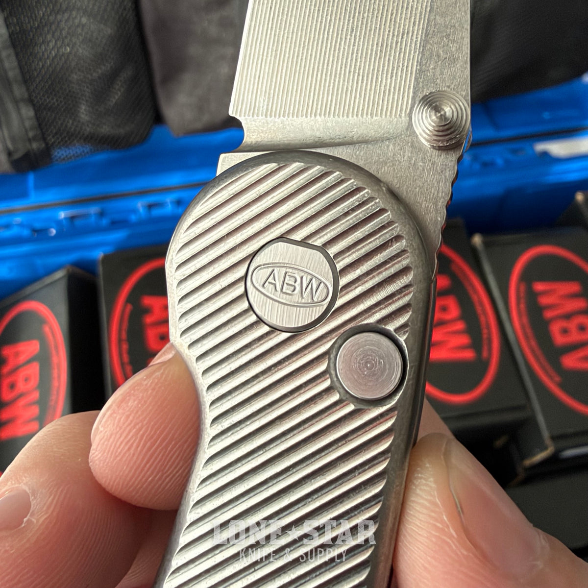 ABW Model 1 Folding Knife - Titanium, 3.25" MagnaCut, Button Lock - Made in USA (ABW-M1-TI-BUTTON)