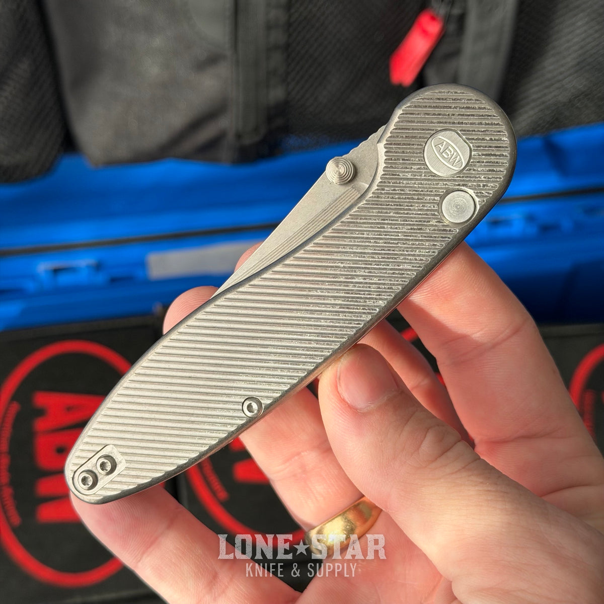 ABW Model 1 Folding Knife - Titanium, 3.25" MagnaCut, Button Lock - Made in USA (ABW-M1-TI-BUTTON)
