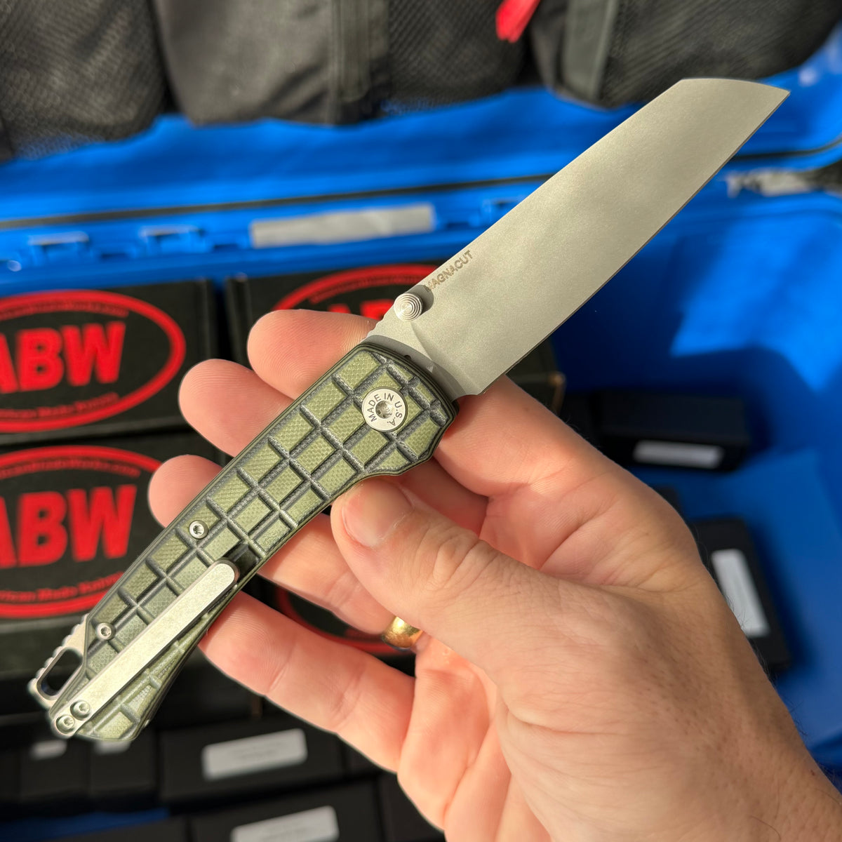 ABW Model 3 Manual Folding Knife - Frag-Milled G10, 3.3" MagnaCut, Button Liner Lock - Made in USA (ABW-M3-G10-FRAG)