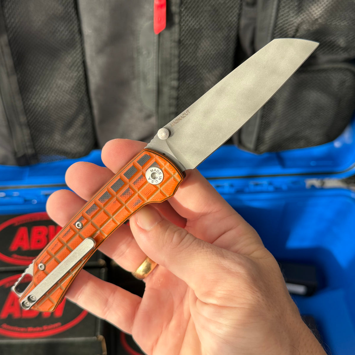 ABW Model 3 Manual Folding Knife - Frag-Milled G10, 3.3" MagnaCut, Button Liner Lock - Made in USA (ABW-M3-G10-FRAG)