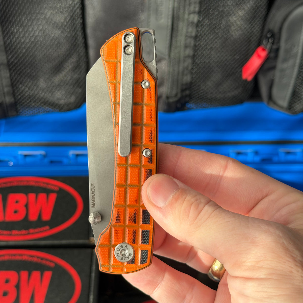 ABW Model 3 Manual Folding Knife - Frag-Milled G10, 3.3" MagnaCut, Button Liner Lock - Made in USA (ABW-M3-G10-FRAG)