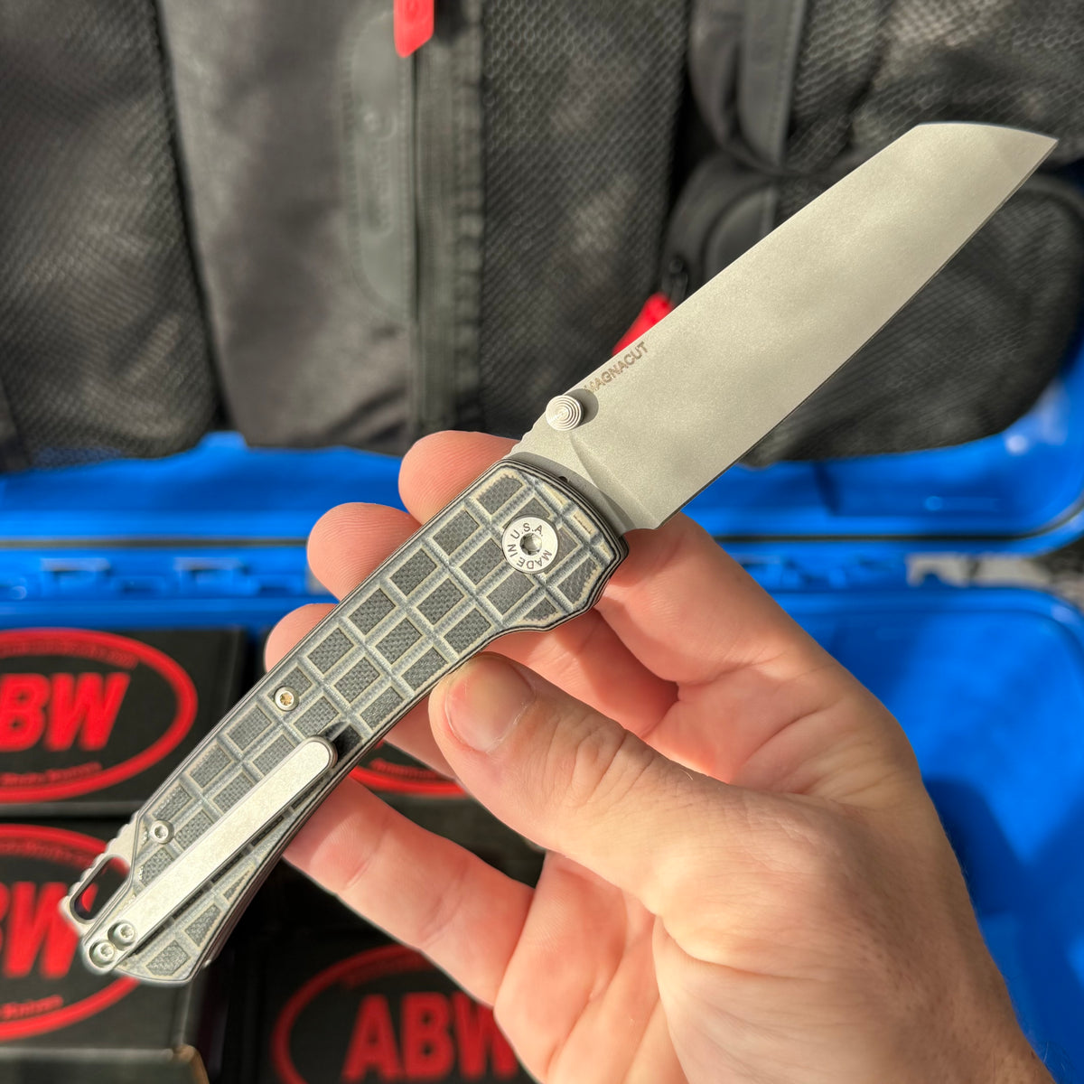 ABW Model 3 Manual Folding Knife - Frag-Milled G10, 3.3" MagnaCut, Button Liner Lock - Made in USA (ABW-M3-G10-FRAG)