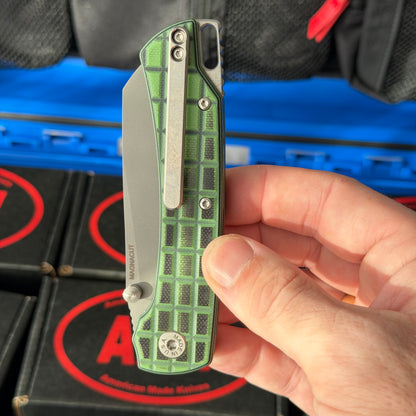 ABW Model 3 Manual Folding Knife - Frag-Milled G10, 3.3" MagnaCut, Button Liner Lock - Made in USA (ABW-M3-G10-FRAG)