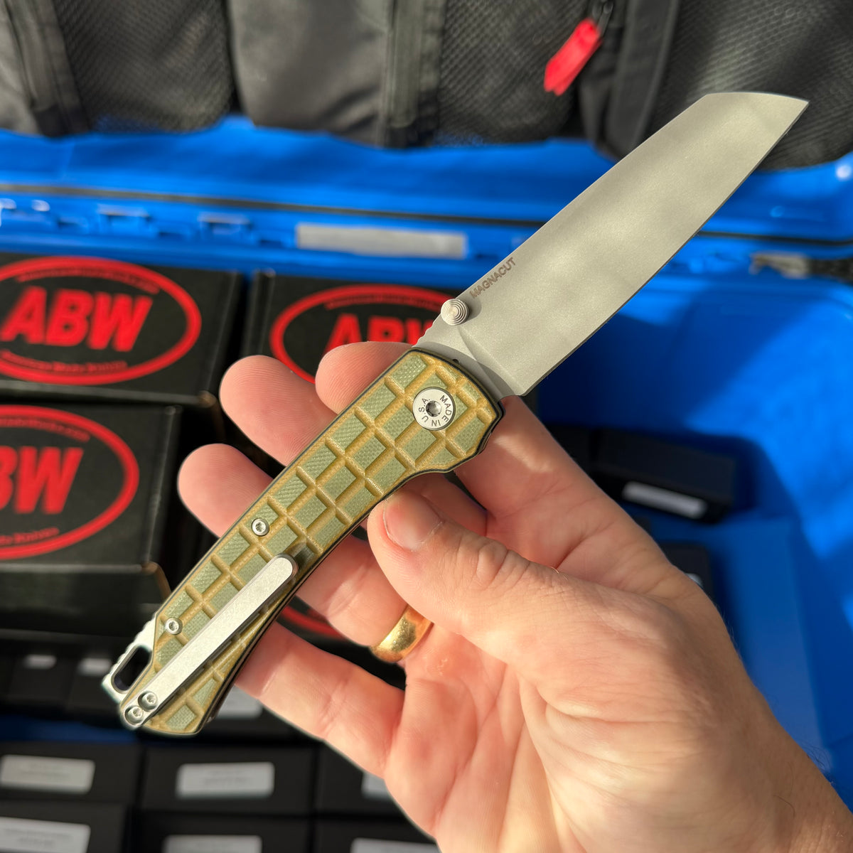 ABW Model 3 Manual Folding Knife - Frag-Milled G10, 3.3" MagnaCut, Button Liner Lock - Made in USA (ABW-M3-G10-FRAG)