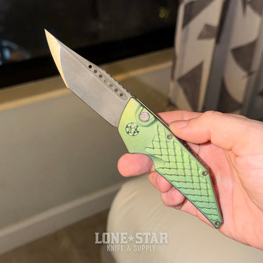 Hypercut MFG Dharma Automatic Serial 0218 - 3.2" S45VN Tanto, Green Dragon Scale Titanium - Made in USA (HC-DHARMA-AUTO-0218)