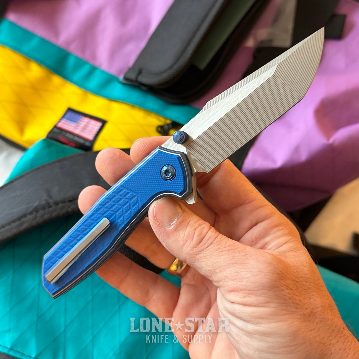 NCC Ragnarok Hawk V7 - 3.3" CTS-XHP Blade, Hawk Lock, Blue G10 Overlay - Made in USA (RAGNAROK-HAWK-V7-BLUEG10)