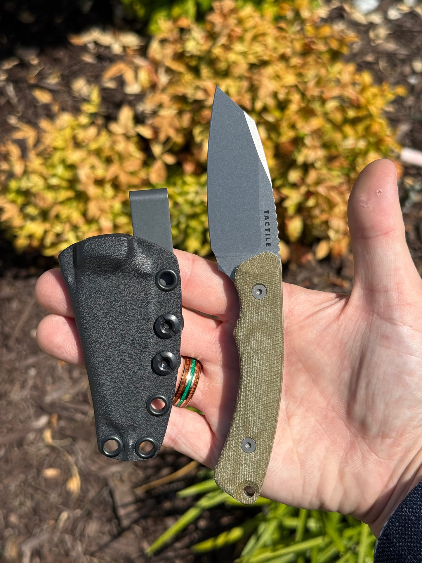 Redhawk Fixed Blade – Tumbled MagnaCut Reverse Tanto, 3D Contoured Micarta Handles, Kydex Sheath – Made in USA