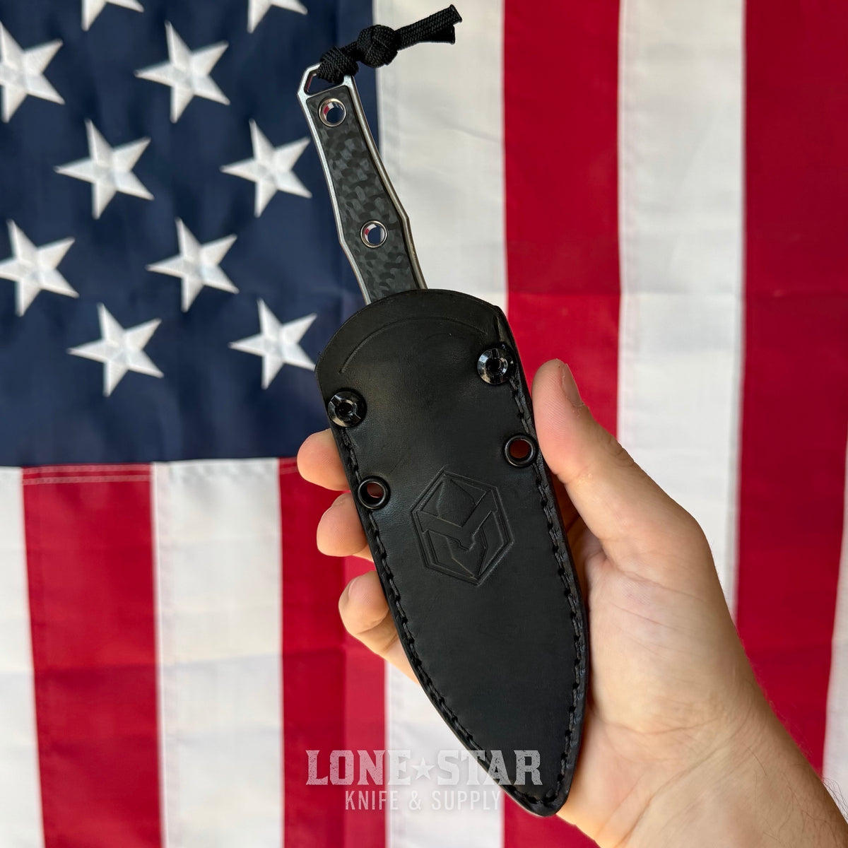 Heretic Mini Nephilim 4" MagnaCut Dagger, Stonewash, Carbon Fiber Scales, JRE Leather Sheath - Made in USA (H069-2A-CF)