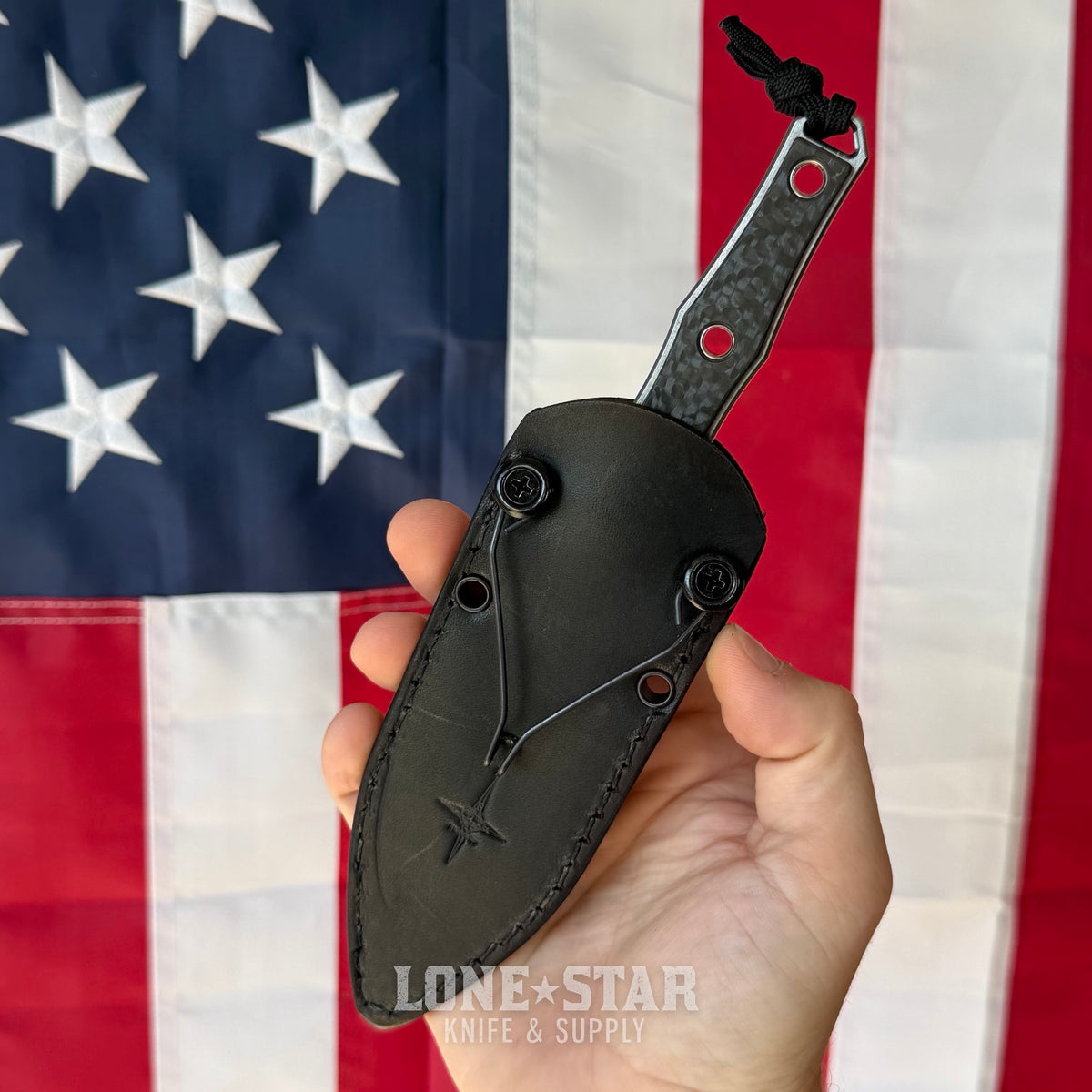 Heretic Mini Nephilim 4" MagnaCut Dagger, Stonewash, Carbon Fiber Scales, JRE Leather Sheath - Made in USA (H069-2A-CF)