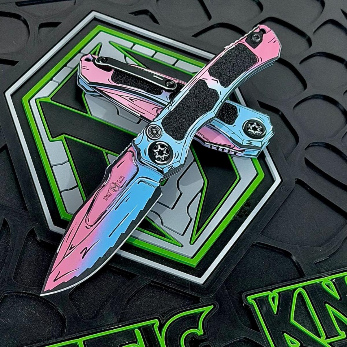 Heretic Knives Wraith Auto Cotton Candy Cel Shade Knife - 3.6” MagnaCut Blade, Aluminum Handle, Auto OTF - Made in USA (H000-CS-CC)