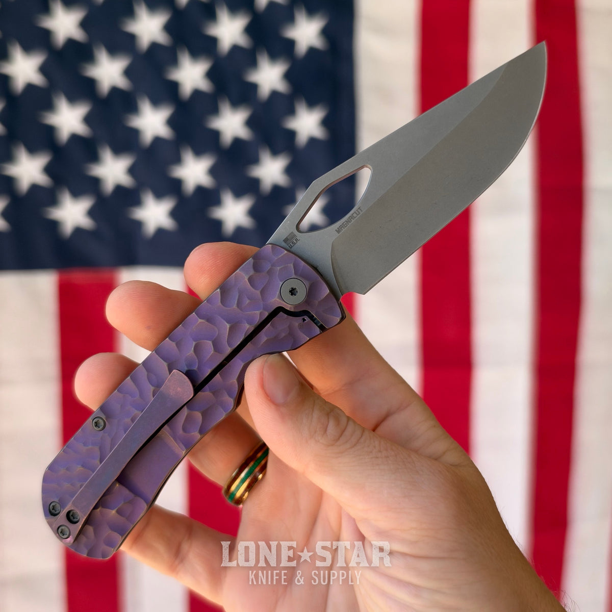 The Back Door: McNees Little Dixon 3.25" Rock - MagnaCut, Violet Atomic Titanium, Frame Lock - Made in USA (2620) (Return)
