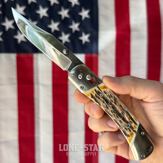 The Back Door: Used - Bear & Son 5S97 Professional Lockback 3.75" Clip Point, High Carbon Stainless, Leather Sheath - Made in USA