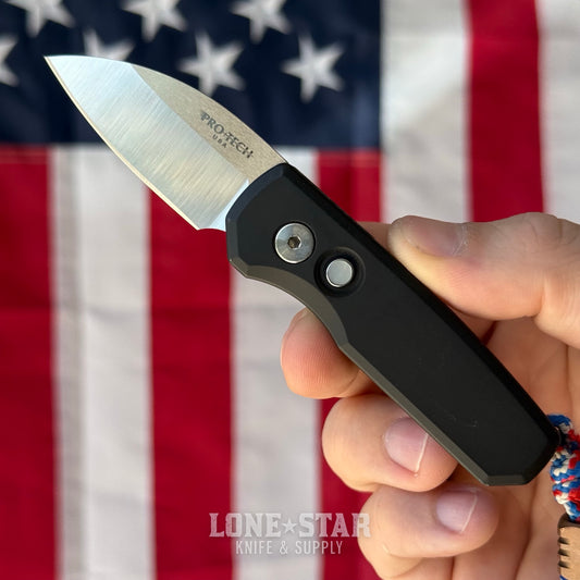 The Back Door: Used - Pro-Tech Runt 5 R5300-LTD 1.9" Wharncliffe, CPM-MagnaCut Satin, Black Aluminum, Automatic - Made in USA