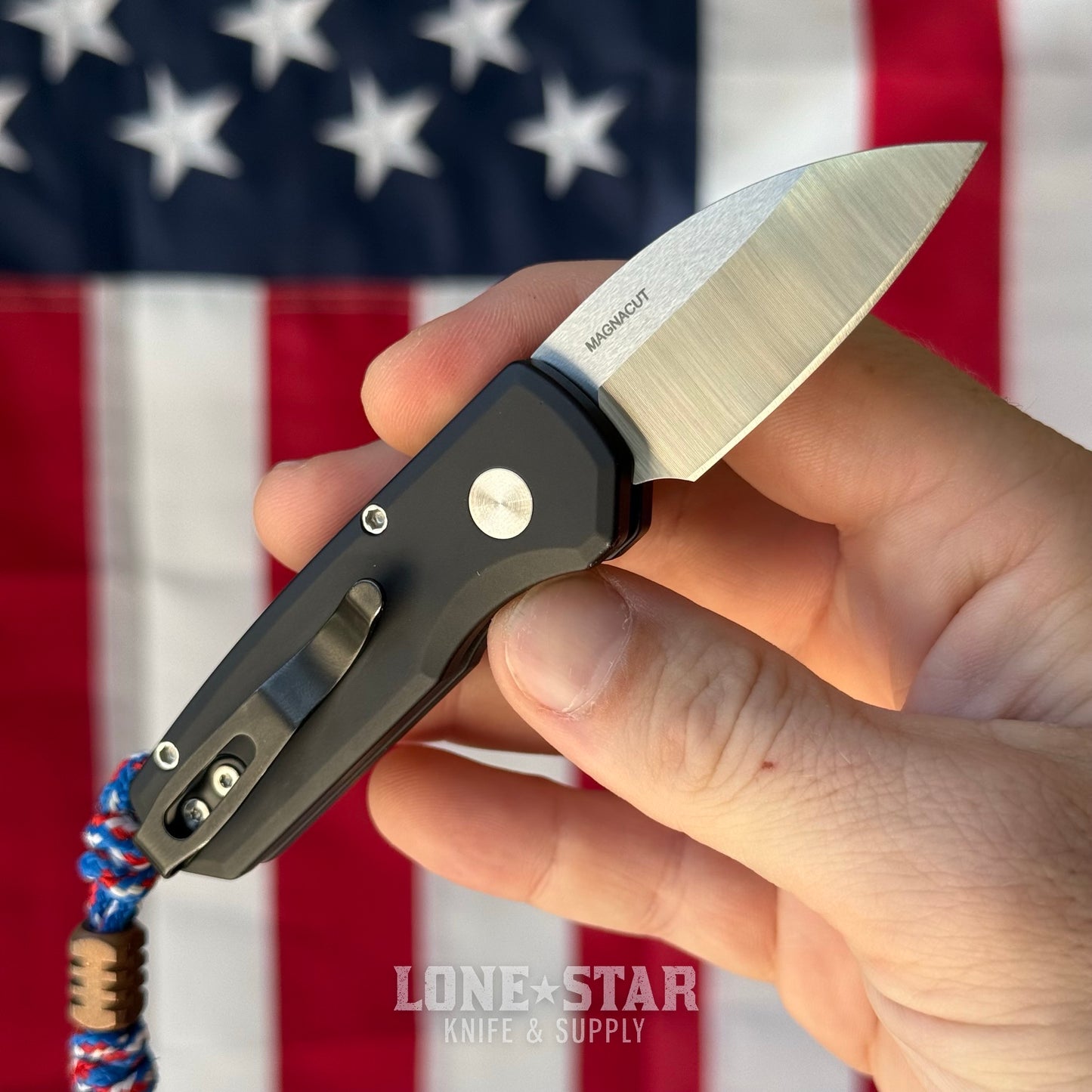 The Back Door: Used - Pro-Tech Runt 5 R5300-LTD 1.9" Wharncliffe, CPM-MagnaCut Satin, Black Aluminum, Automatic - Made in USA