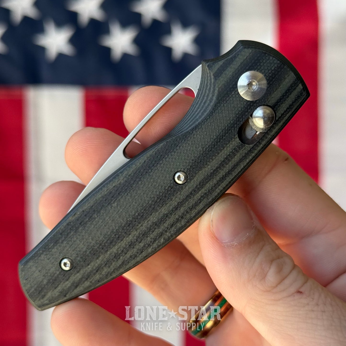 The Back Door: Used - TRM BULLDOG Rev B 2.95" Drop Point, CPM-MagnaCut, OD Green and Black G10 Lizard Skin, River-LOK - Made in USA