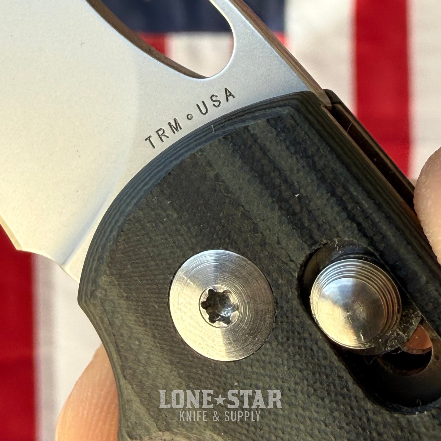 The Back Door: Used - TRM BULLDOG Rev B 2.95" Drop Point, CPM-MagnaCut, OD Green and Black G10 Lizard Skin, River-LOK - Made in USA