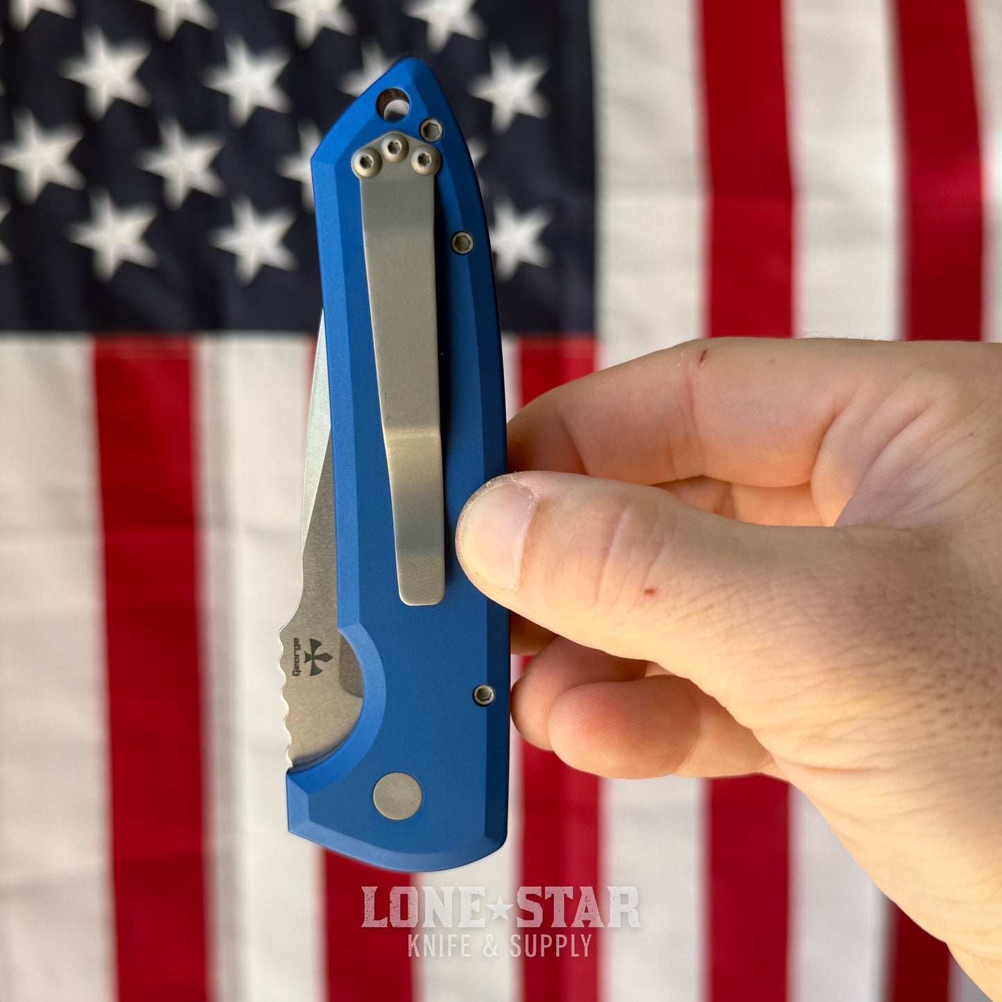 The Back Door: Used - Pro-Tech Rockeye LG3101-Blue 3.4" Drop Point, CPM-MagnaCut Stonewash, Blue Aluminum, Automatic - Made in USA