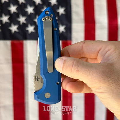 The Back Door: Used - Pro-Tech Rockeye LG3101-Blue 3.4" Drop Point, CPM-MagnaCut Stonewash, Blue Aluminum, Automatic - Made in USA