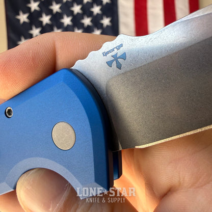 The Back Door: Used - Pro-Tech Rockeye LG3101-Blue 3.4" Drop Point, CPM-MagnaCut Stonewash, Blue Aluminum, Automatic - Made in USA