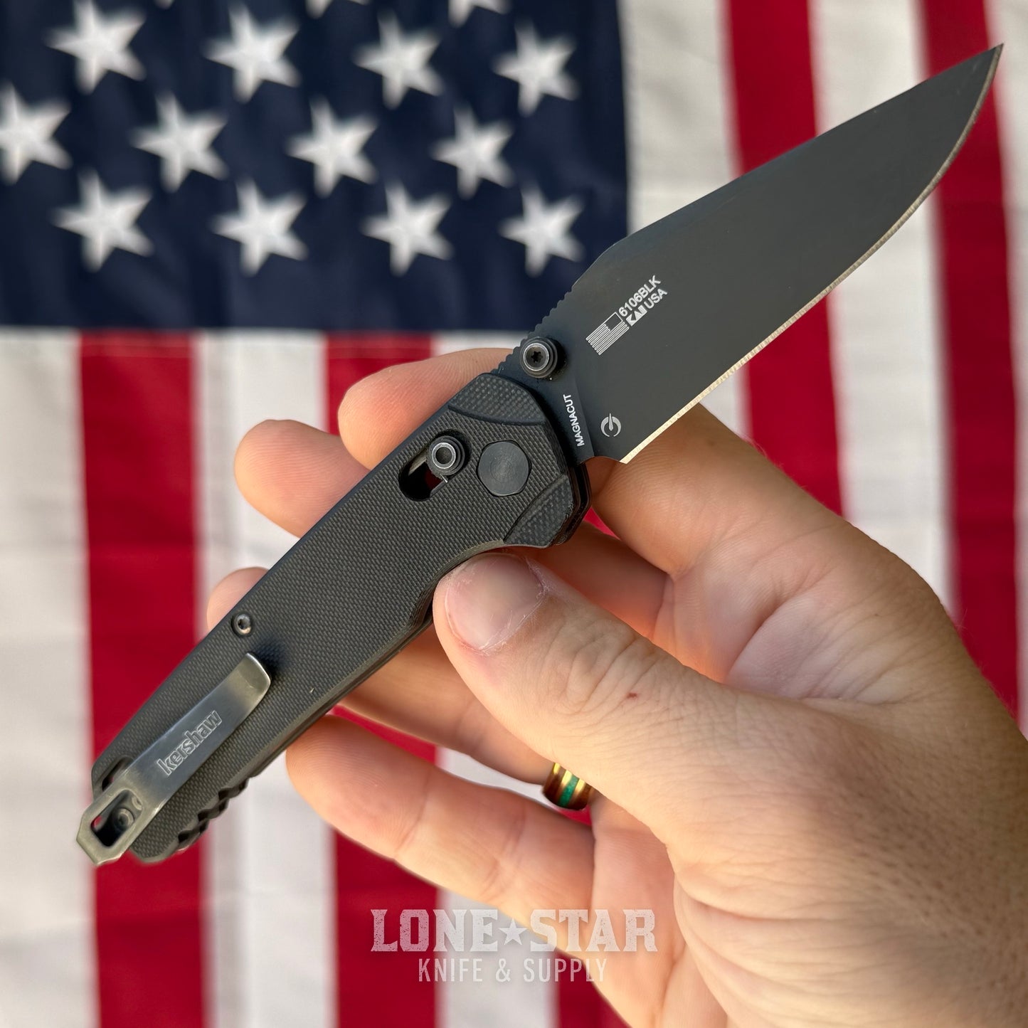 The Back Door: Used - Kershaw Bel Air KS6106BLK 3.1" Clip Point, CPM-MagnaCut Stonewash, Black G10, DuraLock - Made in USA
