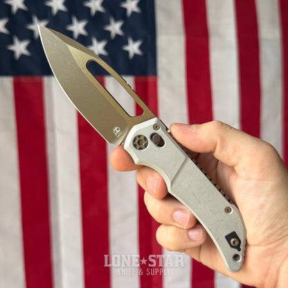 Heretic Blizzard Bronze Koschei Folding Knife - Blizzardworn Aluminum, 3.5" MagnaCut Bronze Drop Point, Crossbar Lock - Made in USA (H061-7A-BLZ)