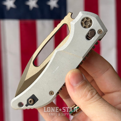 Heretic Blizzard Bronze Koschei Folding Knife - Blizzardworn Aluminum, 3.5" MagnaCut Bronze Drop Point, Crossbar Lock - Made in USA (H061-7A-BLZ)