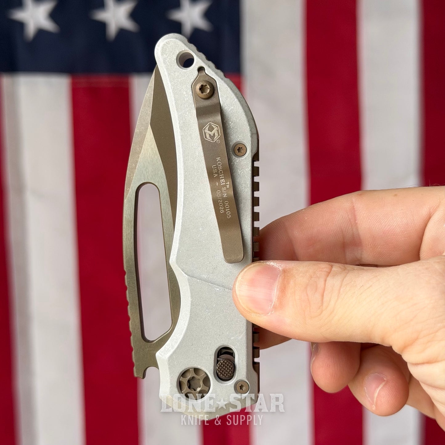 Heretic Blizzard Bronze Koschei Folding Knife - Blizzardworn Aluminum, 3.5" MagnaCut Bronze Drop Point, Crossbar Lock - Made in USA (H061-7A-BLZ)
