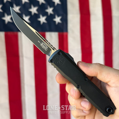 Microtech Ultratech Gen III ZBP S/E OTF Auto Knife - Black Aluminum, 3.55" M390MK, Deep Engraved USA Flag - Made in USA (1121-1T-DFLAG)
