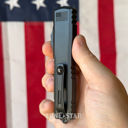 Microtech Ultratech Gen III ZBP S/E OTF Auto Knife - Black Aluminum, 3.55" M390MK, Deep Engraved USA Flag - Made in USA (1121-1T-DFLAG)