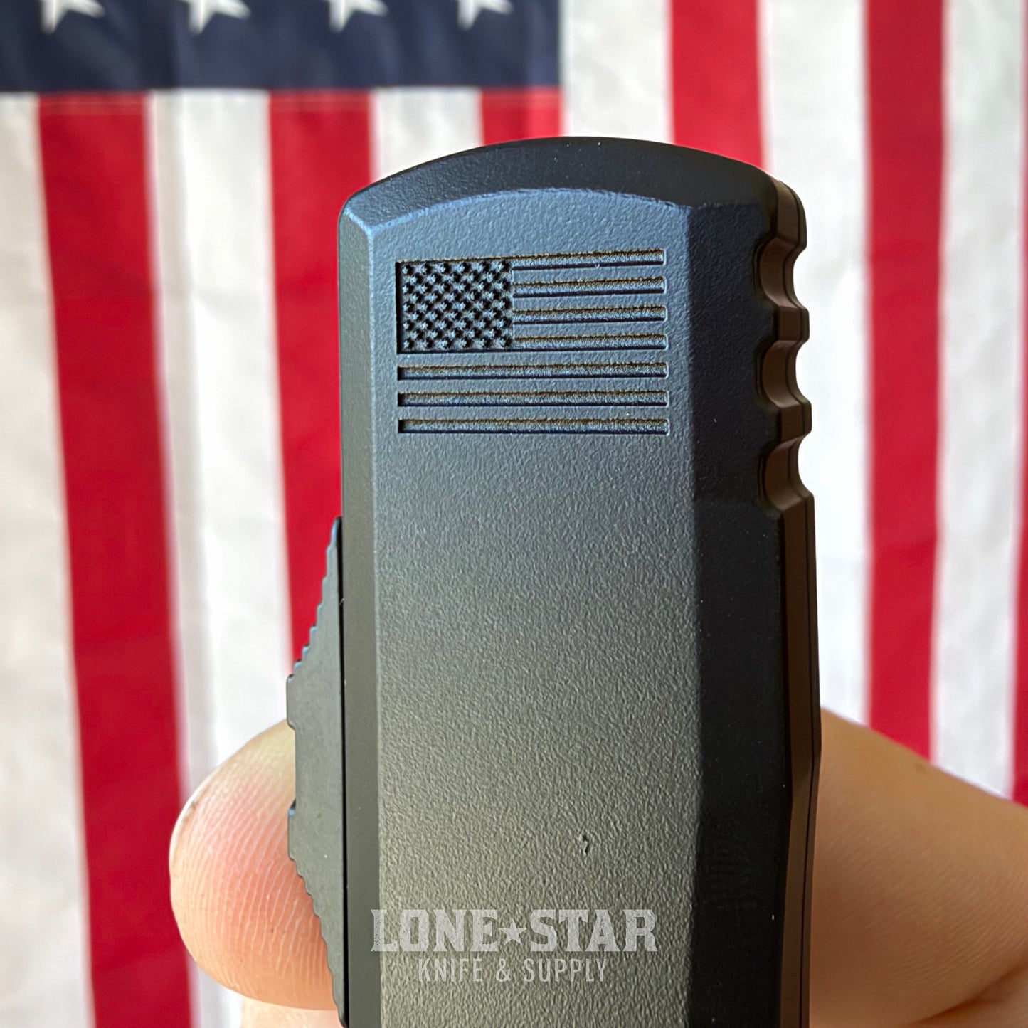 Microtech Ultratech Gen III ZBP S/E OTF Auto Knife - Black Aluminum, 3.55" M390MK, Deep Engraved USA Flag - Made in USA (1121-1T-DFLAG)
