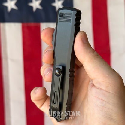 Microtech Ultratech Gen III ZBP S/E OTF Auto Knife - Black Aluminum, 3.55" M390MK, Deep Engraved USA Flag - Made in USA (1121-1T-DFLAG)
