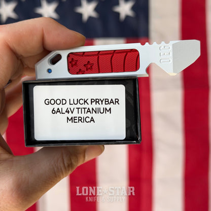 OEGEDCxLSKS MERICA Good Luck Pry - White Cerakote Titanium, G10 Flag Inlay, Blue deep carry clip - Lone Star Exclusive - Made in USA (OEG-LSKS-MERICAGLP)