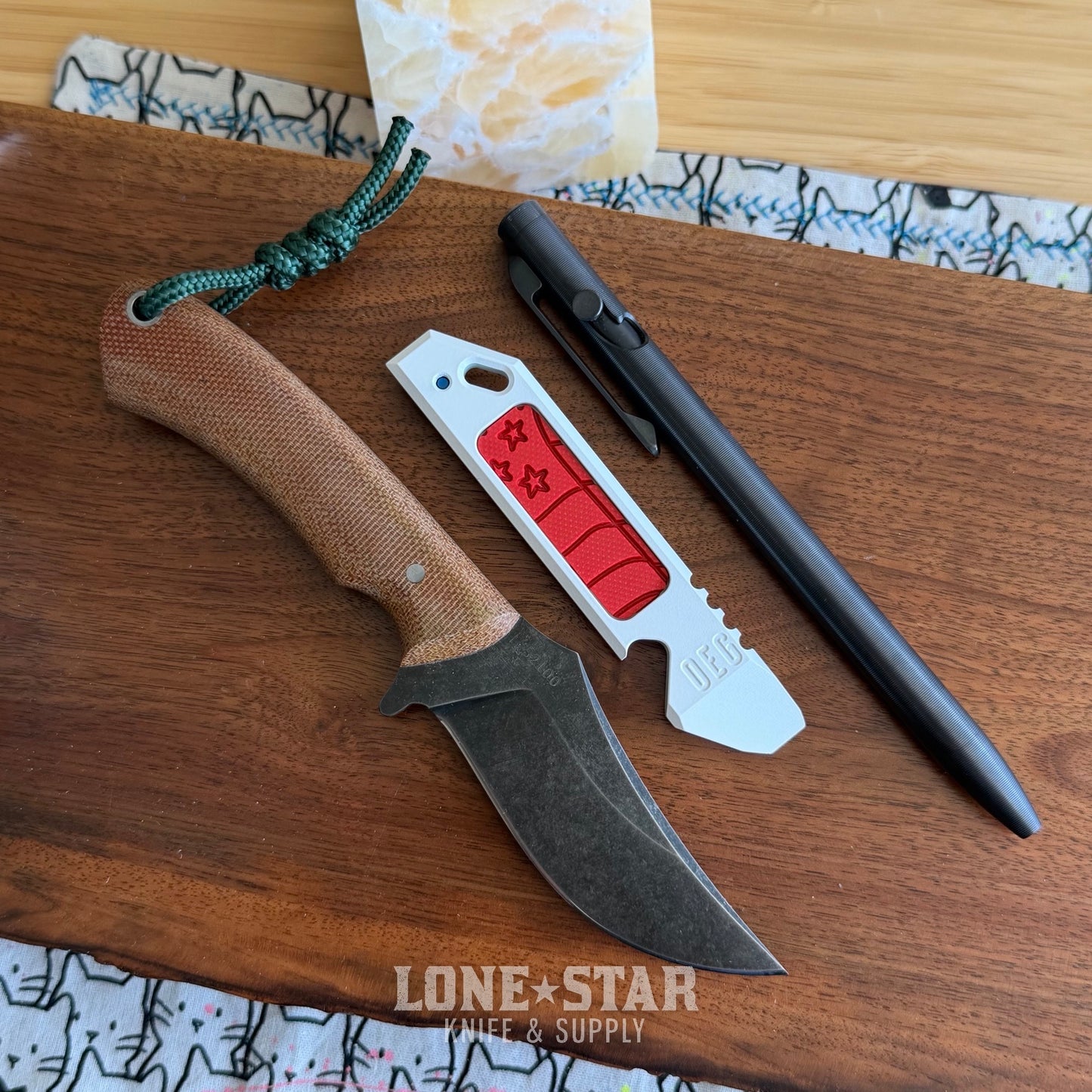 OEGEDCxLSKS MERICA Good Luck Pry - White Cerakote Titanium, G10 Flag Inlay, Blue deep carry clip - Lone Star Exclusive - Made in USA (OEG-LSKS-MERICAGLP)