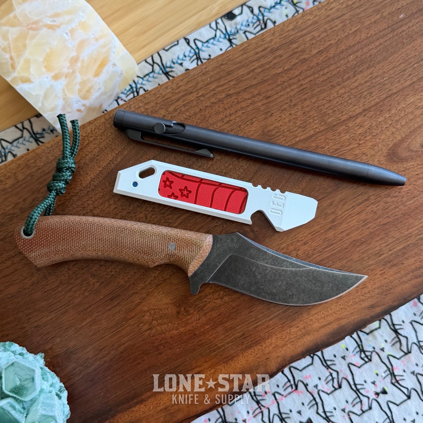 OEGEDCxLSKS MERICA Good Luck Pry - White Cerakote Titanium, G10 Flag Inlay, Blue deep carry clip - Lone Star Exclusive - Made in USA (OEG-LSKS-MERICAGLP)