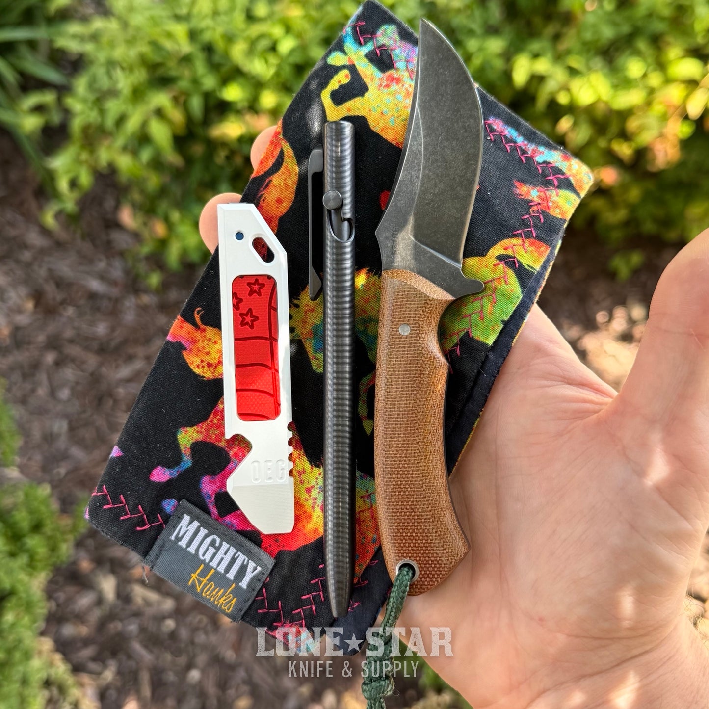 OEGEDCxLSKS MERICA Good Luck Pry - White Cerakote Titanium, G10 Flag Inlay, Blue deep carry clip - Lone Star Exclusive - Made in USA (OEG-LSKS-MERICAGLP)