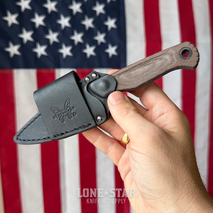 The Back Door: Benchmade Dacian Fixed Blade - Brown Canvas Micarta, 3.54" CPM-MagnaCut Spear Point, Leather Sheath - Made in USA (203BT-03) (Trade In)
