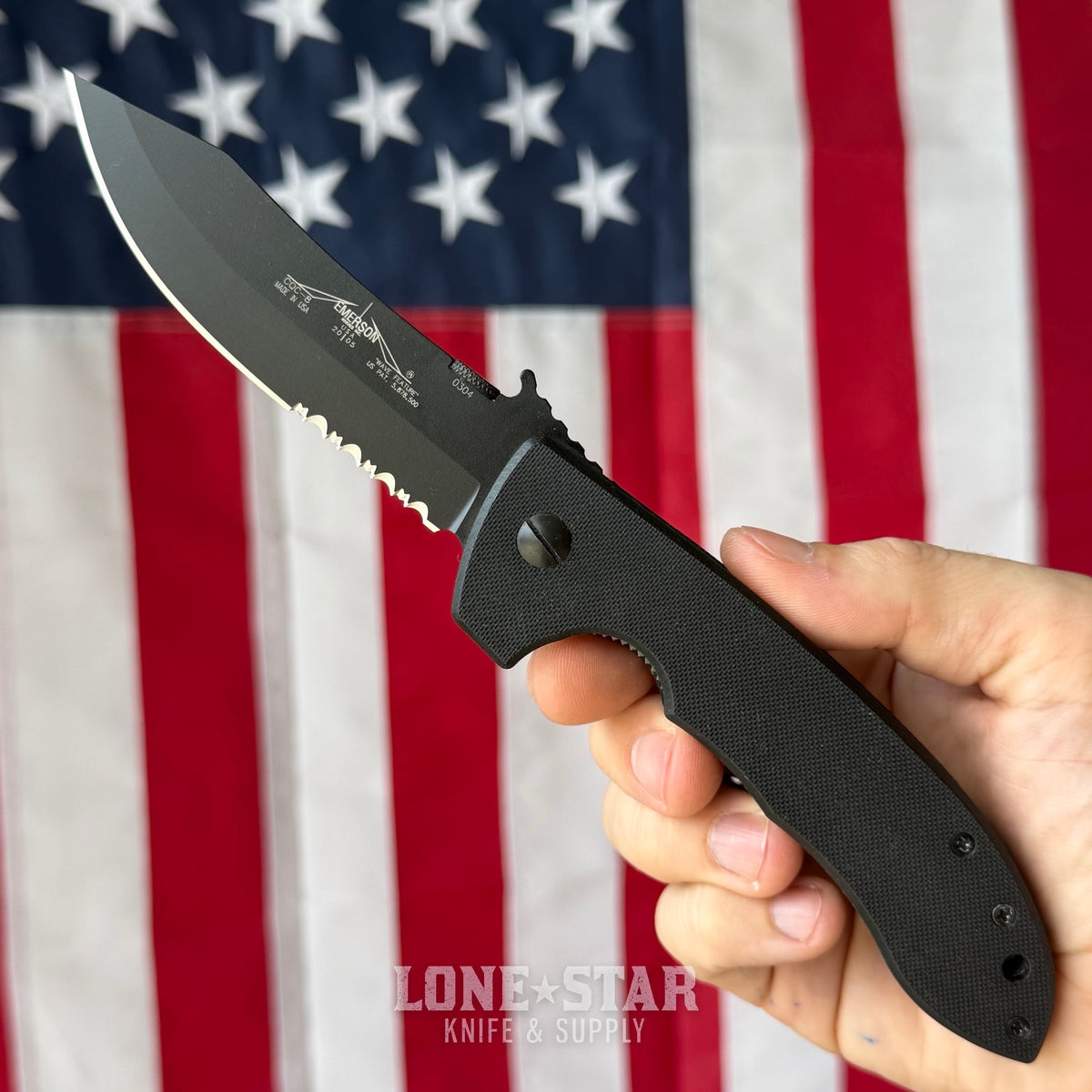 The Back Door: Emerson CQC-8 Folding Knife - Black G-10, 3.9" 154CM Partially Serrated, Wave Opener - Made in USA (CQC-8BTS) (Trade In)