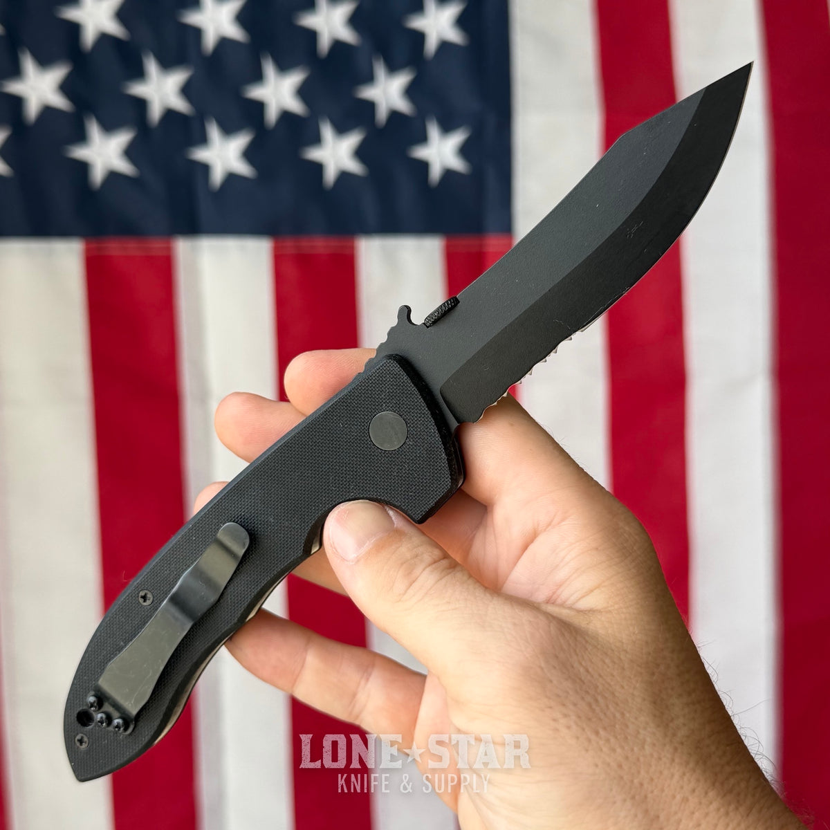 The Back Door: Emerson CQC-8 Folding Knife - Black G-10, 3.9" 154CM Partially Serrated, Wave Opener - Made in USA (CQC-8BTS) (Trade In)
