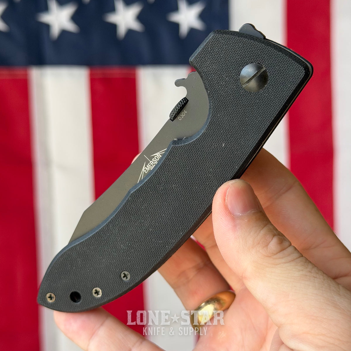 The Back Door: Emerson CQC-8 Folding Knife - Black G-10, 3.9" 154CM Partially Serrated, Wave Opener - Made in USA (CQC-8BTS) (Trade In)