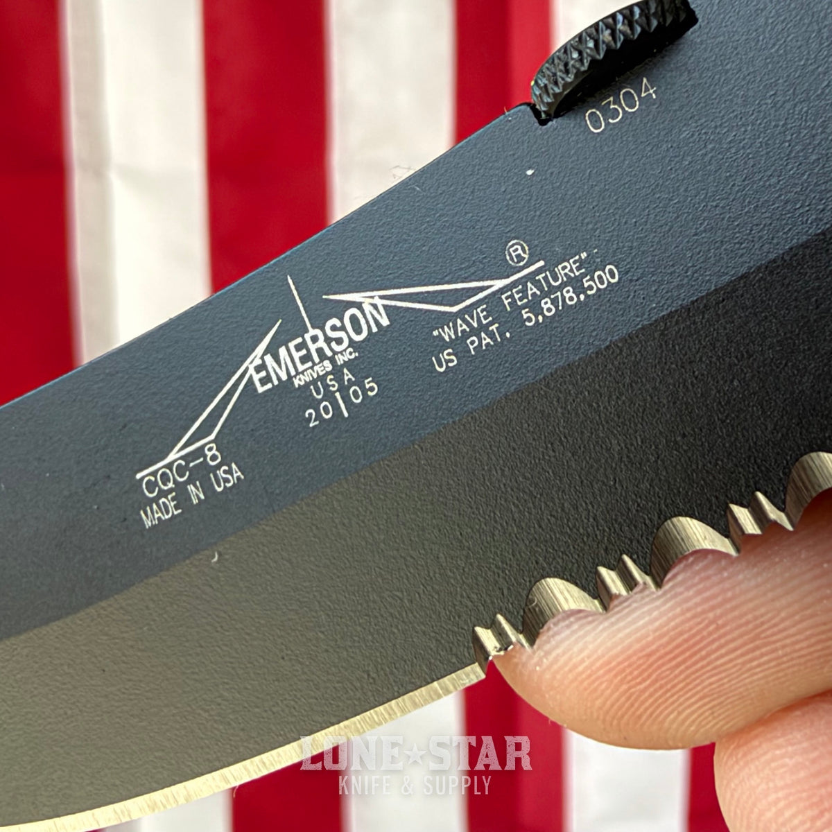 The Back Door: Emerson CQC-8 Folding Knife - Black G-10, 3.9" 154CM Partially Serrated, Wave Opener - Made in USA (CQC-8BTS) (Trade In)