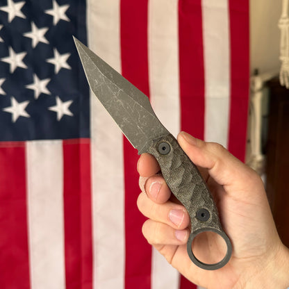 Half Face Blades Ringed Tac Tanto, OD Green Canvas Micarta Handle, Textured Grip, Made in USA