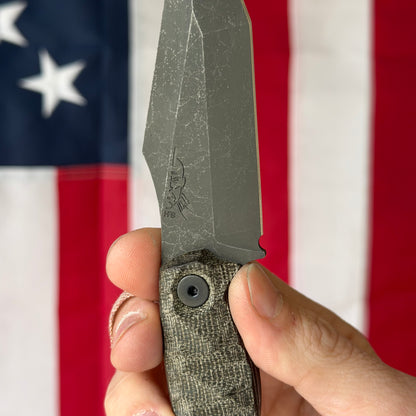 Half Face Blades Ringed Tac Tanto, OD Green Canvas Micarta Handle, Textured Grip, Made in USA