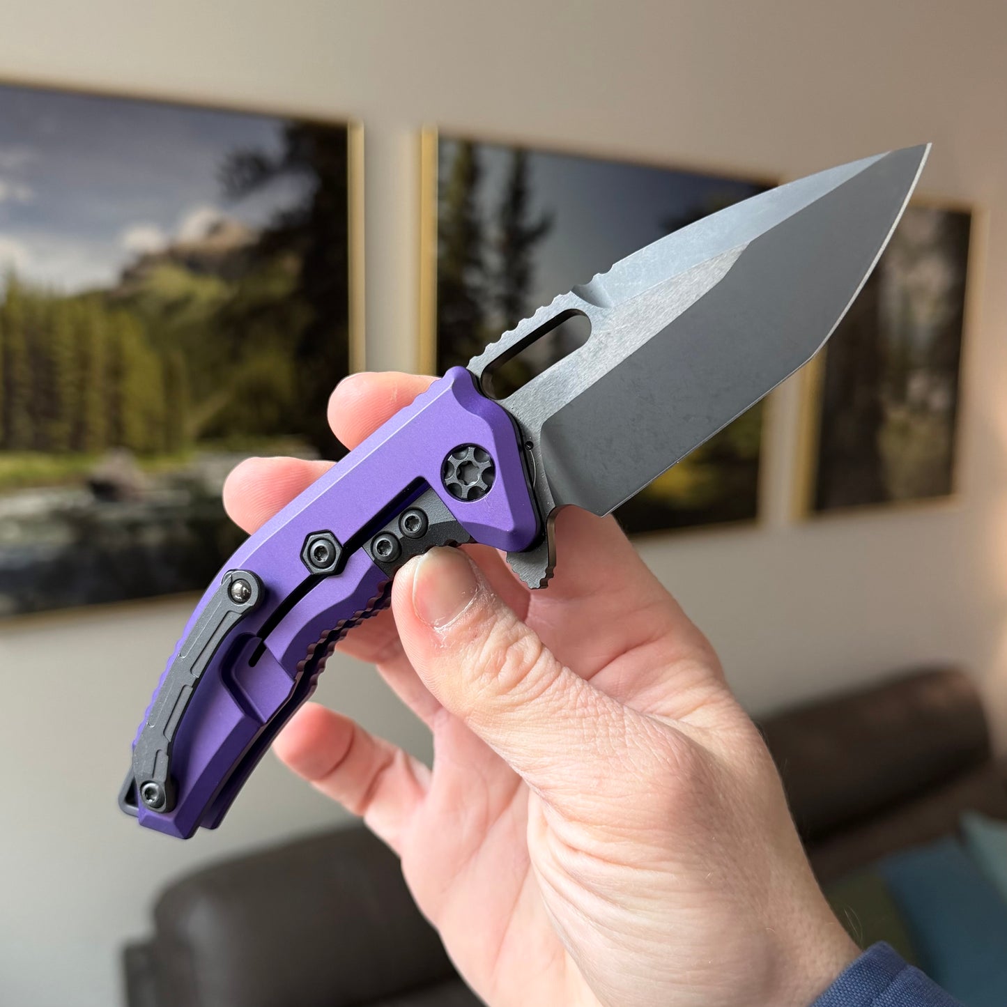 Heretic Knives Medusa Manual Tanto DLC Knife, Purple Tactical Chassis, 3” Blade – Made in USA (H009-6A-PU)