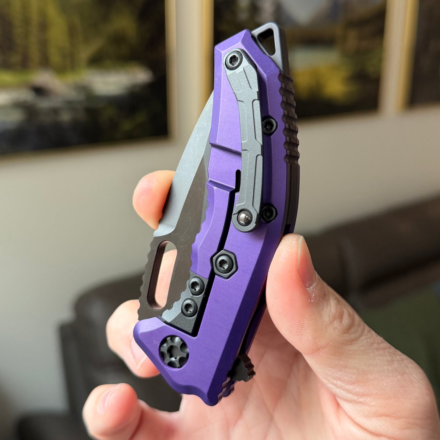 Heretic Knives Medusa Manual Tanto DLC Knife, Purple Tactical Chassis, 3” Blade – Made in USA (H009-6A-PU)