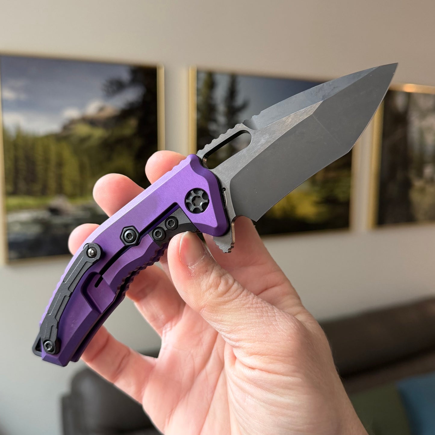 Heretic Knives Medusa Manual Recurve DLC Knife, Purple Tactical Chassis, 3” Blade – Made in USA (H010-6A-PU)