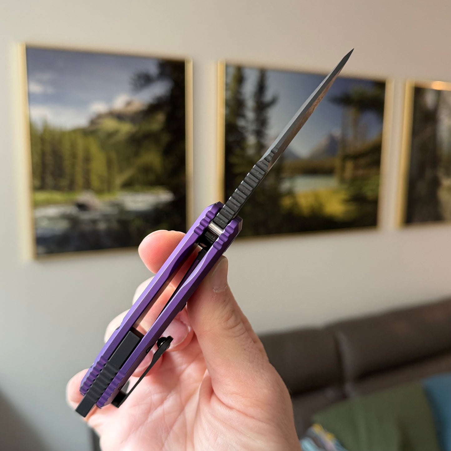 Heretic Knives Medusa Manual Recurve DLC Knife, Purple Tactical Chassis, 3” Blade – Made in USA (H010-6A-PU)