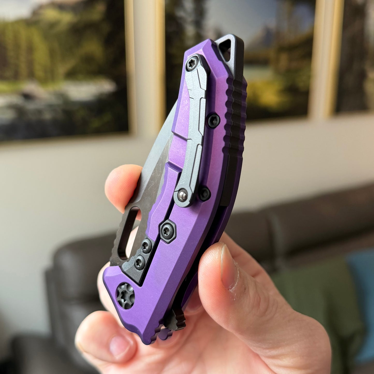 Heretic Knives Medusa Manual Recurve DLC Knife, Purple Tactical Chassis, 3” Blade – Made in USA (H010-6A-PU)