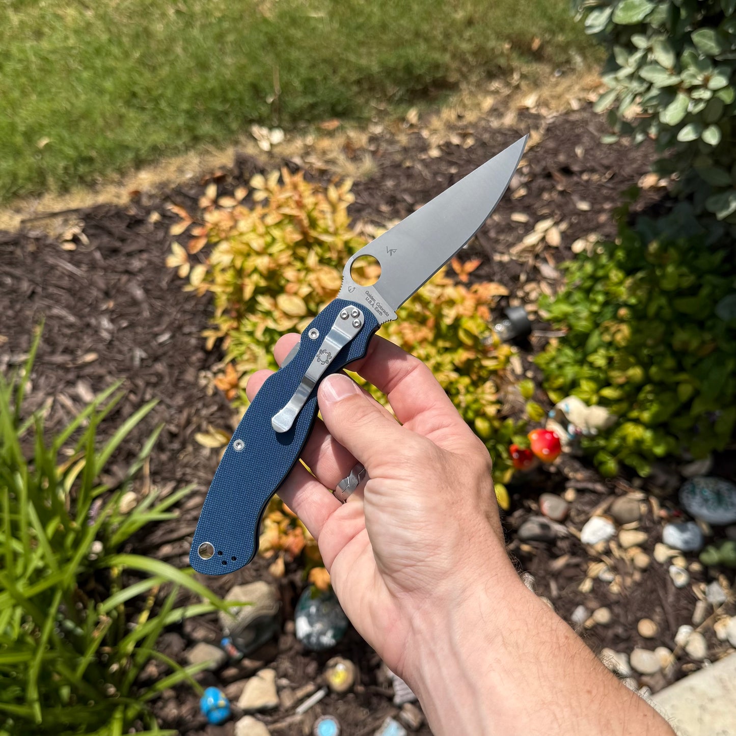 Military 2 Knife - Cobalt Blue G-10 Handle, CPM SPY27 Blade, Compression Lock - Made in USA (SC36GPCBL2)